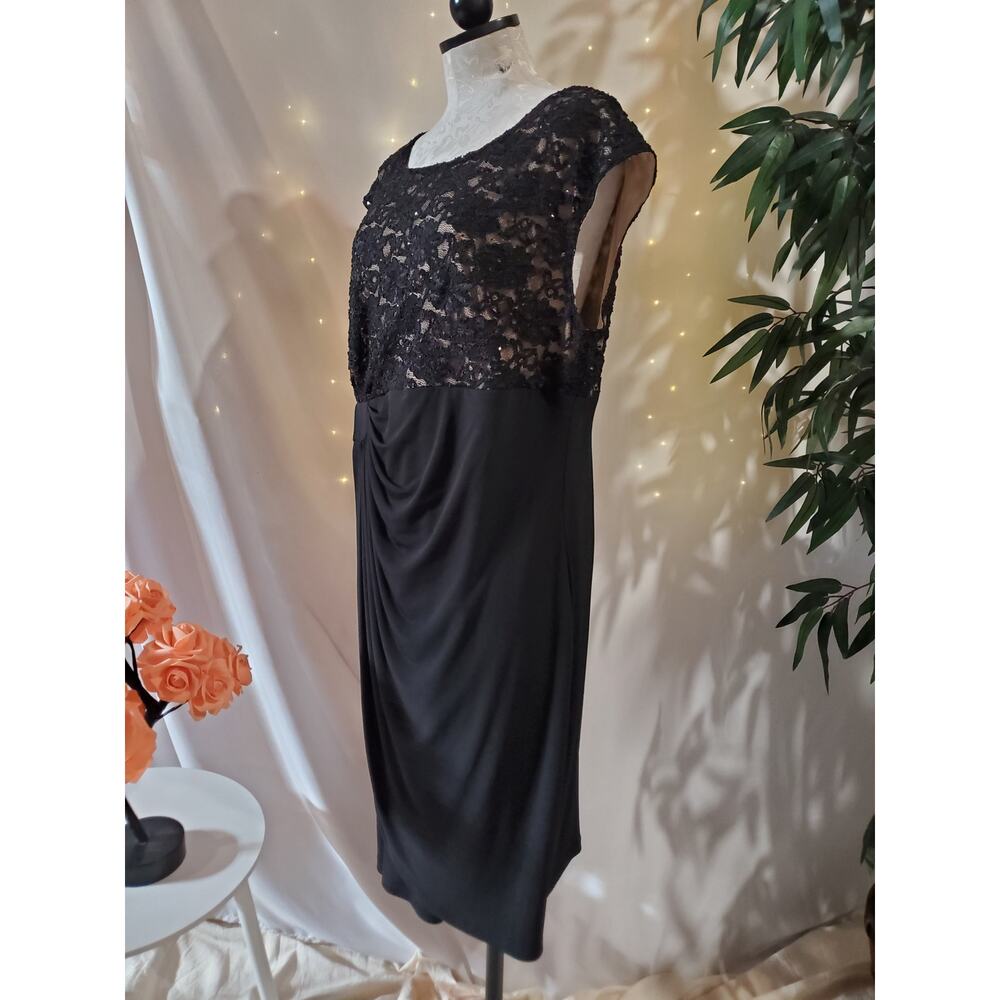 Vtg Y2K Connected Apparel Draped Babydoll Faux Wrap Lace Sparkle Dress Size 14W - Picture 2 of 13